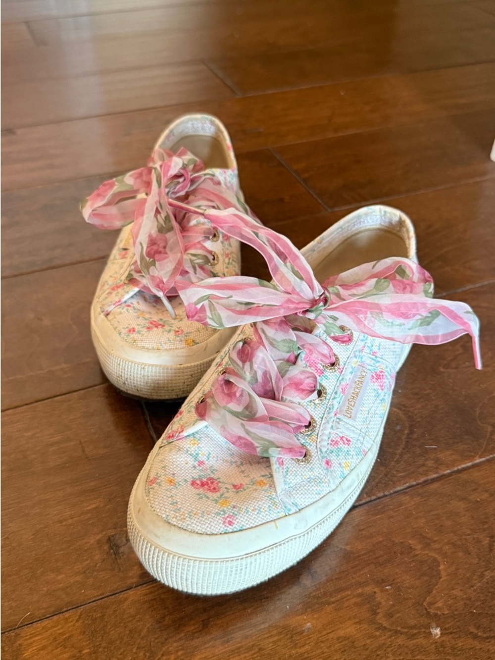 Love Shack FancyFloral Pink Lace-Up Women's Sneakers